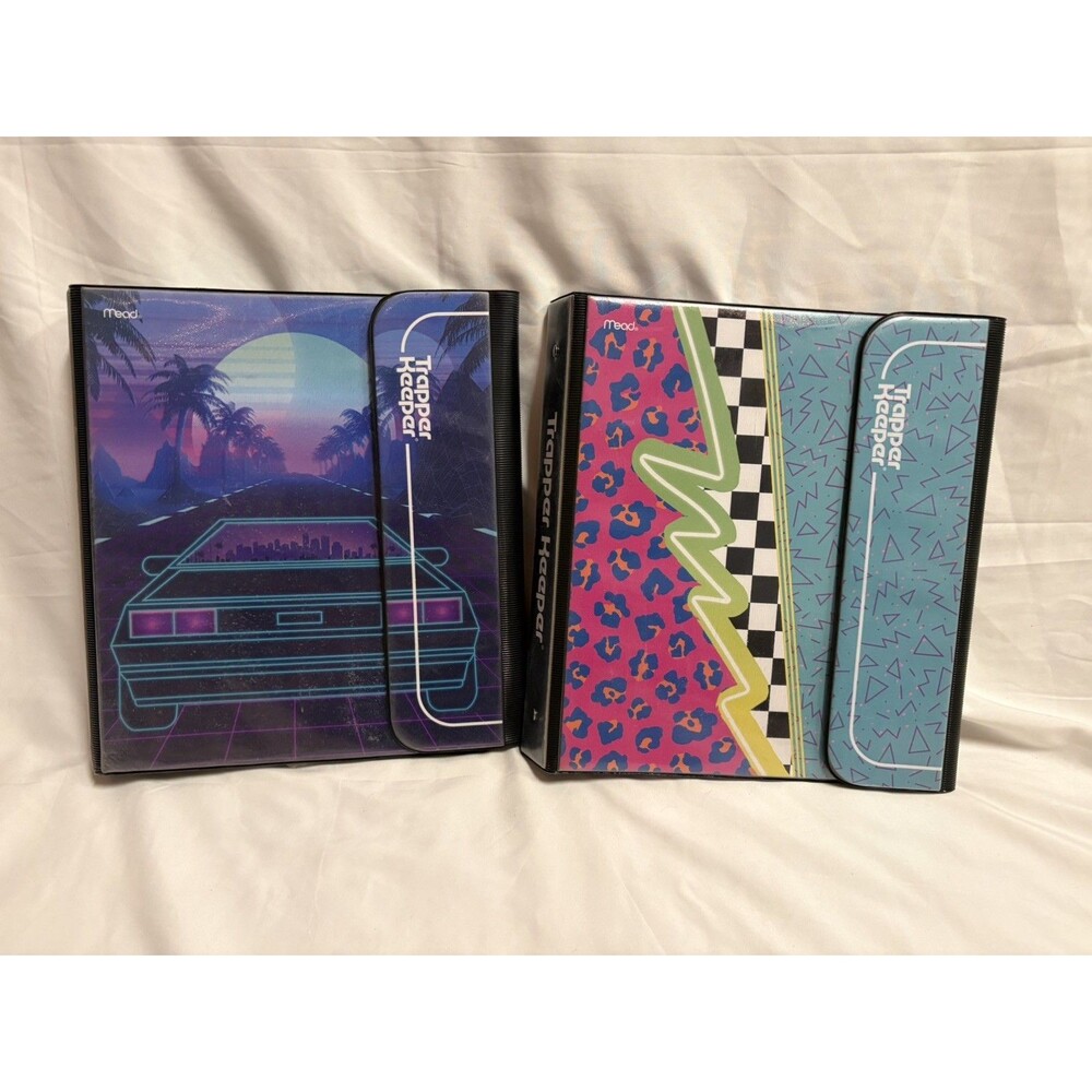 VTG Mead TRAPPER KEEPER Neon Delorean Car Synthwave 3-Ring Binder 1980s Binder